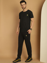 Vimal Jonney Black Cotton Solid Co-ord Set Tracksuit For Men(Zip On 1 Side Pocket)