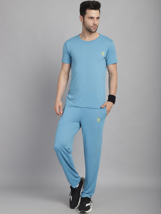 Vimal Jonney Blue Cotton Solid Co-ord Set Tracksuit For Men(Zip On 1 Side Pocket)