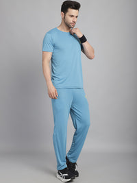 Vimal Jonney Blue Cotton Solid Co-ord Set Tracksuit For Men(Zip On 1 Side Pocket)