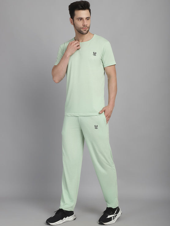 Vimal Jonney Light Green Cotton Solid Co-ord Set Tracksuit For Men(Zip On 1 Side Pocket)