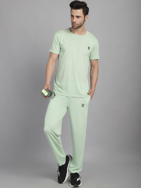 Vimal Jonney Light Green Cotton Solid Co-ord Set Tracksuit For Men(Zip On 1 Side Pocket)