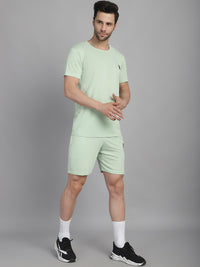 Vimal Jonney Light Green Cotton Solid Co-ord Set Tracksuit For Men(Zip On 1 Side Pocket)