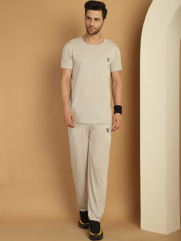 Vimal Jonney Light Grey Cotton Solid Co-ord Set Tracksuit For Men(Zip On 1 Side Pocket)