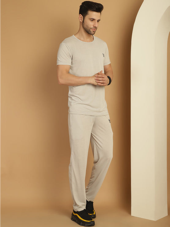 Vimal Jonney Light Grey Cotton Solid Co-ord Set Tracksuit For Men(Zip On 1 Side Pocket)