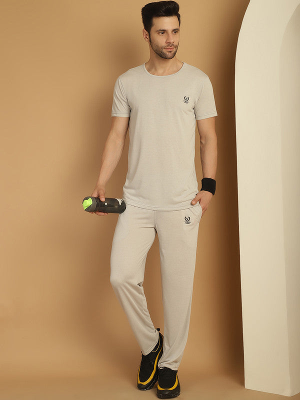 Vimal Jonney Light Grey Cotton Solid Co-ord Set Tracksuit For Men(Zip On 1 Side Pocket)