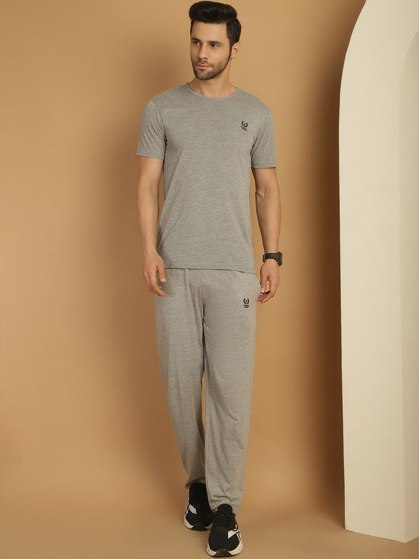 Vimal Jonney Grey Melange Cotton Solid Co-ord Set Tracksuit For Men(Zip On 1 Side Pocket)