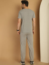 Vimal Jonney Grey Melange Cotton Solid Co-ord Set Tracksuit For Men(Zip On 1 Side Pocket)