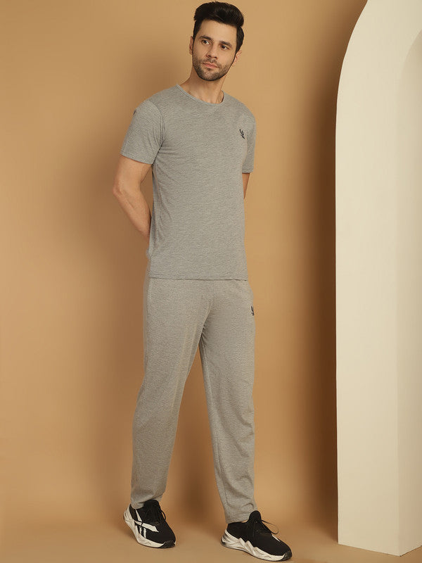 Vimal Jonney Grey Melange Cotton Solid Co-ord Set Tracksuit For Men(Zip On 1 Side Pocket)