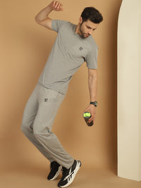 Vimal Jonney Grey Melange Cotton Solid Co-ord Set Tracksuit For Men(Zip On 1 Side Pocket)