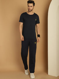 Vimal Jonney Navy Blue Cotton Solid Co-ord Set Tracksuit For Men(Zip On 1 Side Pocket)