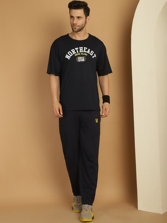 Vimal Jonney Printed  Navy Round Neck Cotton Oversize Half sleeves Co-ord set Tracksuit For Men