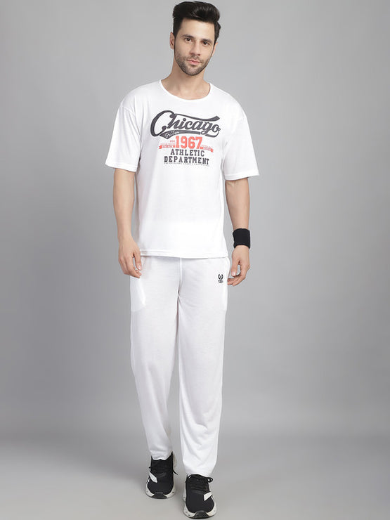 Vimal Jonney Printed  White Round Neck Cotton Oversize Half sleeves Co-ord set Tracksuit For Men