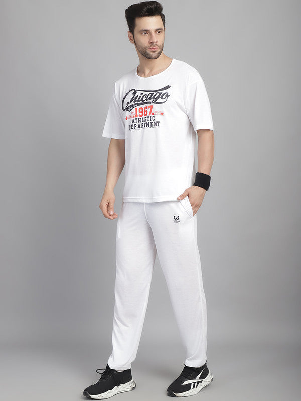 Vimal Jonney Printed  White Round Neck Cotton Oversize Half sleeves Co-ord set Tracksuit For Men