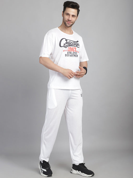 Vimal Jonney Printed  White Round Neck Cotton Oversize Half sleeves Co-ord set Tracksuit For Men