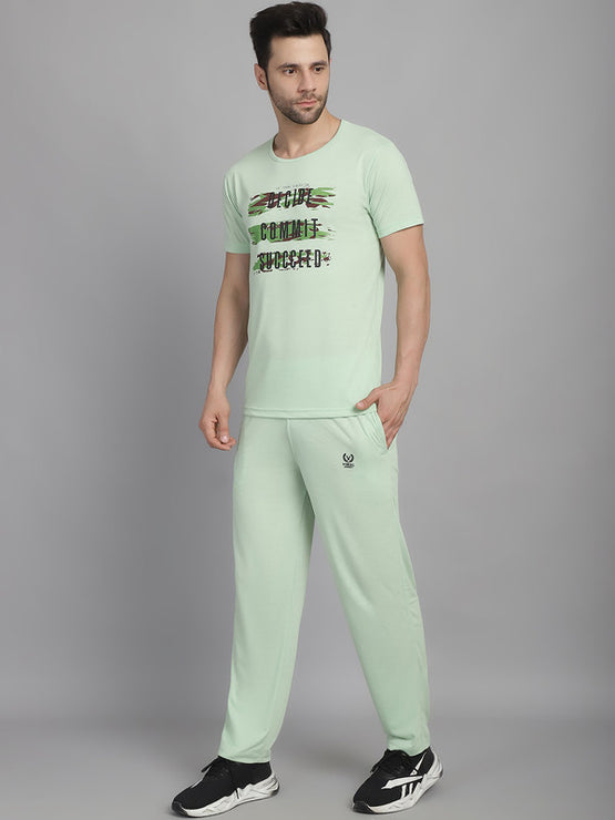 Vimal Jonney Light Green Cotton Printed Co-ord Set Tracksuit For Men(Zip On 1 Side Pocket)