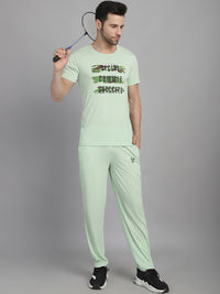 Vimal Jonney Light Green Cotton Printed Co-ord Set Tracksuit For Men(Zip On 1 Side Pocket)