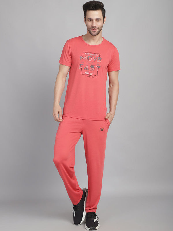 Vimal Jonney Pink Cotton Printed Co-ord Set Tracksuit For Men(Zip On 1 Side Pocket)