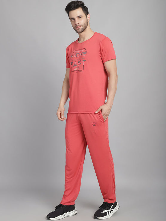 Vimal Jonney Pink Cotton Printed Co-ord Set Tracksuit For Men(Zip On 1 Side Pocket)