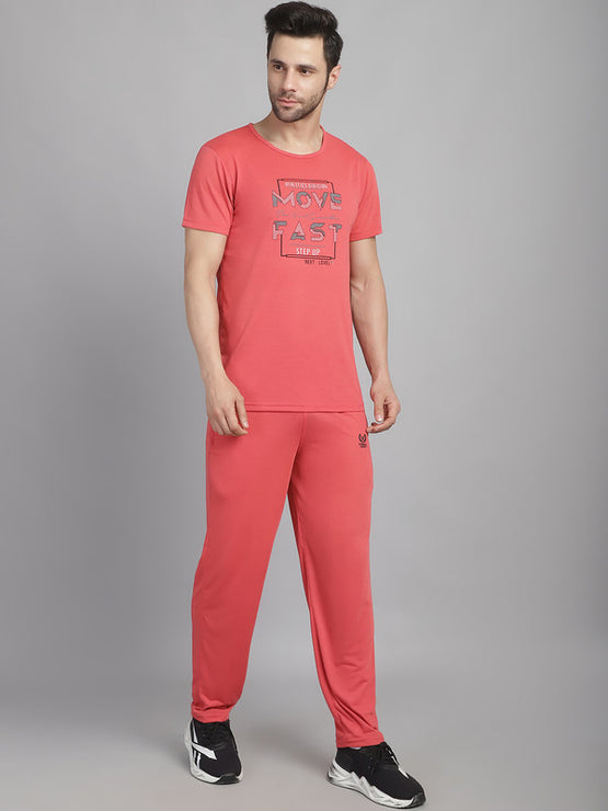 Vimal Jonney Pink Cotton Printed Co-ord Set Tracksuit For Men(Zip On 1 Side Pocket)