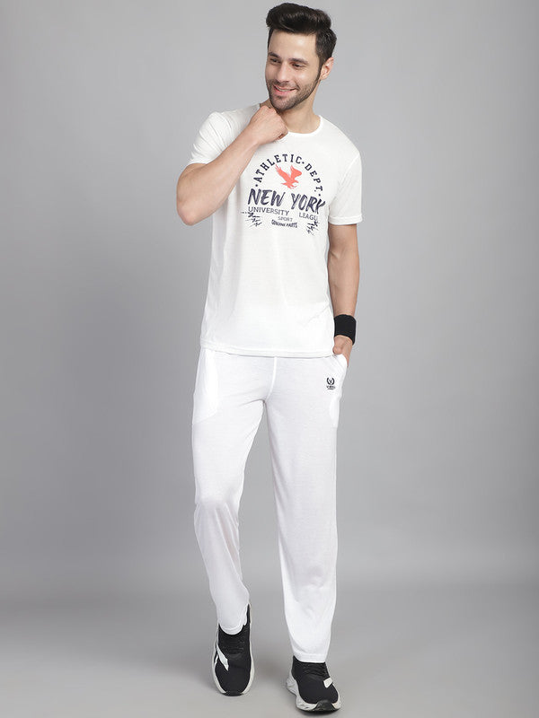 Vimal Jonney Printed  White Round Neck Cotton  Half sleeves Co-ord set Tracksuit For Men