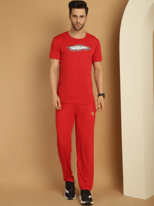 Vimal Jonney Printed  Red Round Neck Cotton  Half sleeves Co-ord set Tracksuit For Men