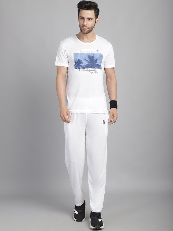 Vimal Jonney Printed  White Round Neck Cotton  Half sleeves Co-ord set Tracksuit For Men