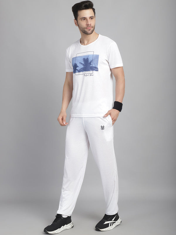 Vimal Jonney Printed  White Round Neck Cotton  Half sleeves Co-ord set Tracksuit For Men