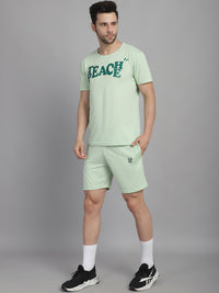 Vimal Jonney Printed  Light Green Round Neck Cotton  Half sleeves Co-ord set Tracksuit For Men