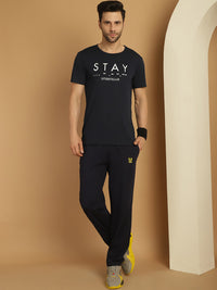 Vimal Jonney Printed  Navy Round Neck Cotton  Half sleeves Co-ord set Tracksuit For Men