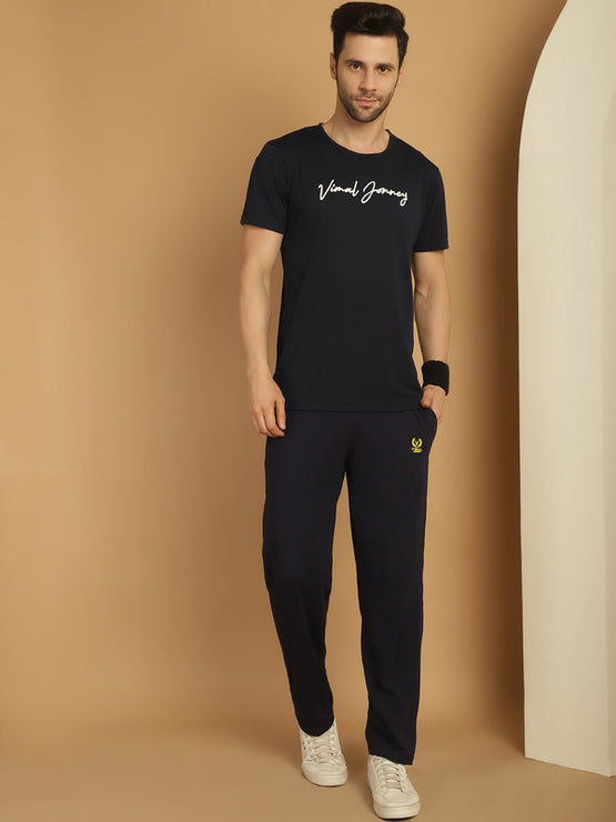 Vimal Jonney Logo Print  Navy Round Neck Cotton  Half sleeves Co-ord set Tracksuit For Men