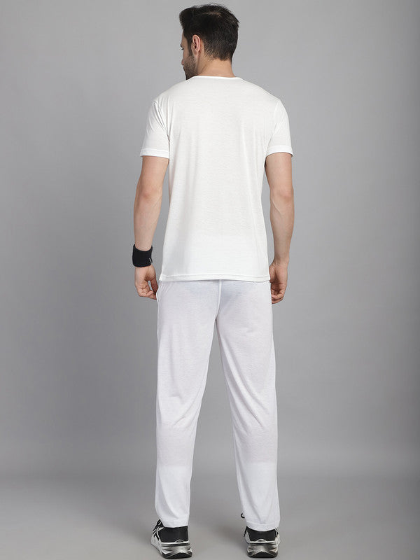 Vimal Jonney White Cotton Solid Co-ord Set Tracksuit For Men(Zip On 1 Side Pocket)