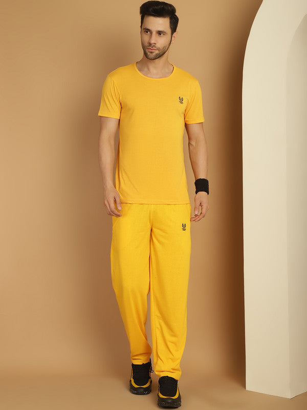 Vimal Jonney Yellow Cotton Solid Co-ord Set Tracksuit For Men(Zip On 1 Side Pocket)