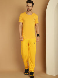 Vimal Jonney Yellow Cotton Solid Co-ord Set Tracksuit For Men(Zip On 1 Side Pocket)