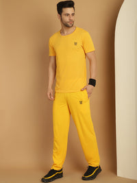 Vimal Jonney Yellow Cotton Solid Co-ord Set Tracksuit For Men(Zip On 1 Side Pocket)