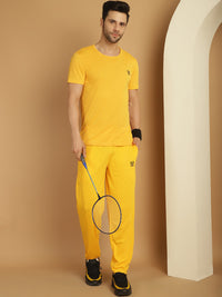 Vimal Jonney Yellow Cotton Solid Co-ord Set Tracksuit For Men(Zip On 1 Side Pocket)