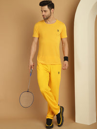 Vimal Jonney Yellow Cotton Solid Co-ord Set Tracksuit For Men(Zip On 1 Side Pocket)