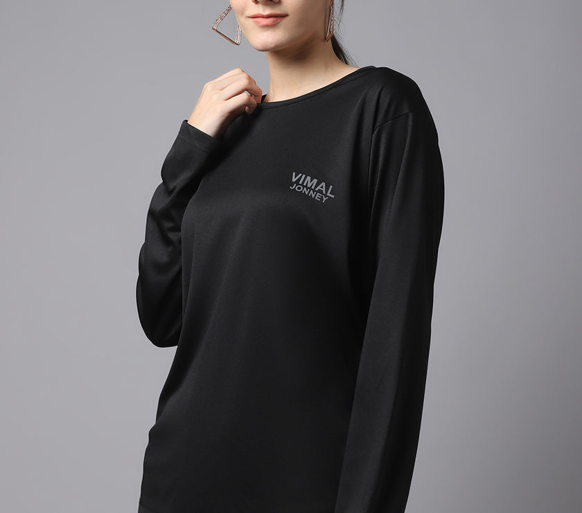 Vimal Jonney Dryfit Lycra Black FullSleeve T-Shirt For Women
