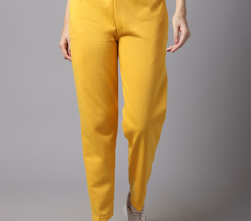 Vimal Jonney Fleece Regular-Fit Yellow Trackpant for Women