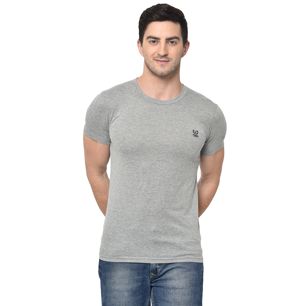 Vimal Jonney Round Neck Silver T-shirt For Men's