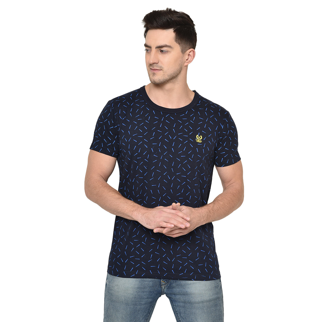 Vimal Jonney Round Neck Dark Blue T-shirt For Men's