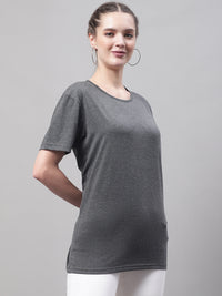 Vimal Jonney Round Neck Cotton Solid Grey T-Shirt for Women