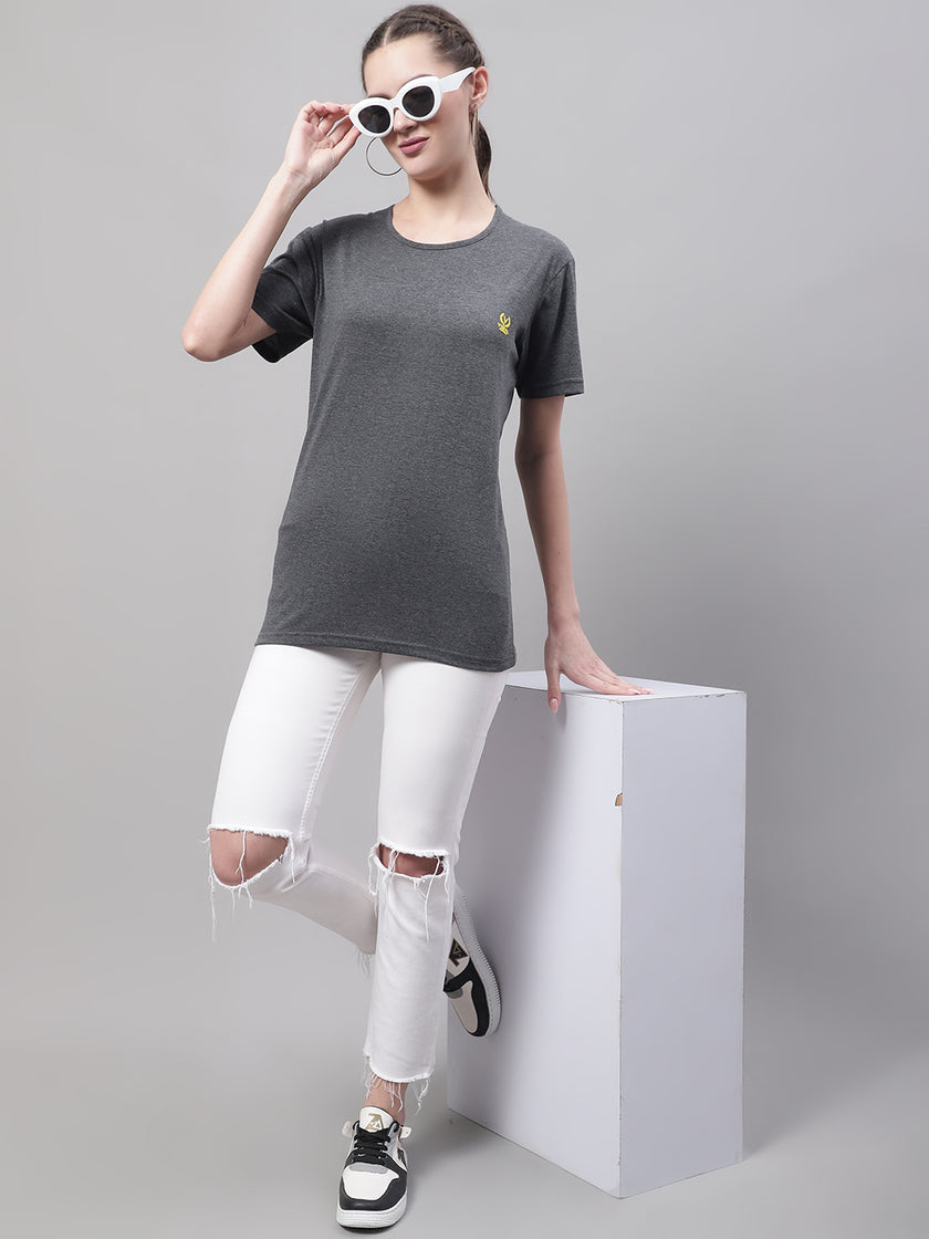 Vimal Jonney Round Neck Cotton Solid Grey T-Shirt for Women