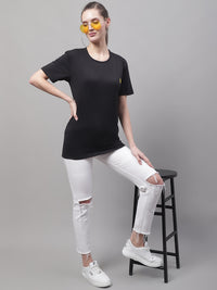 Vimal Jonney Round Neck Cotton Solid Black T-Shirt for Women