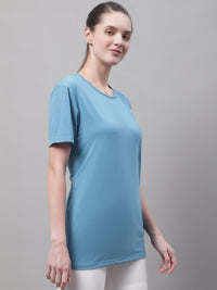 Vimal Jonney Round Neck Cotton Solid Blue T-Shirt for Women