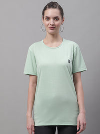 Vimal Jonney Round Neck Cotton Solid Light Green T-Shirt for Women