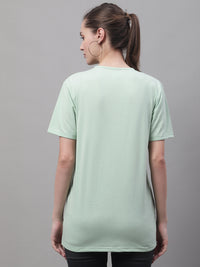 Vimal Jonney Round Neck Cotton Solid Light Green T-Shirt for Women