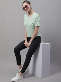 Vimal Jonney Round Neck Cotton Solid Light Green T-Shirt for Women