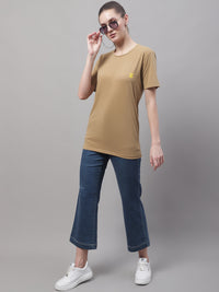 Vimal Jonney Round Neck Cotton Solid Mud T-Shirt for Women