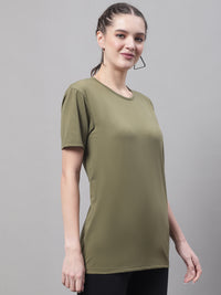 Vimal Jonney Round Neck Cotton Solid Olive T-Shirt for Women