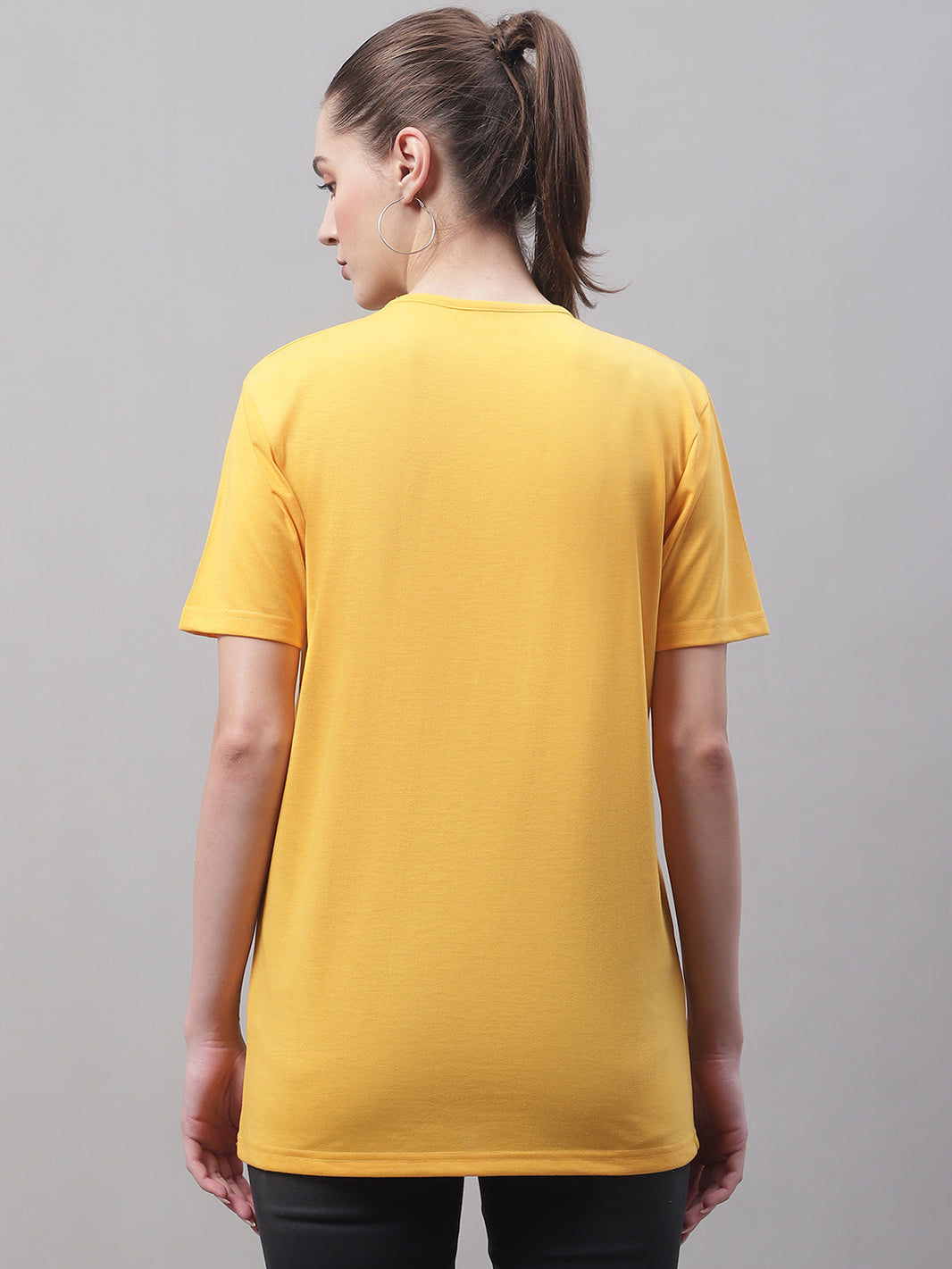 Vimal Jonney Round Neck Cotton Solid Yellow T-Shirt for Women